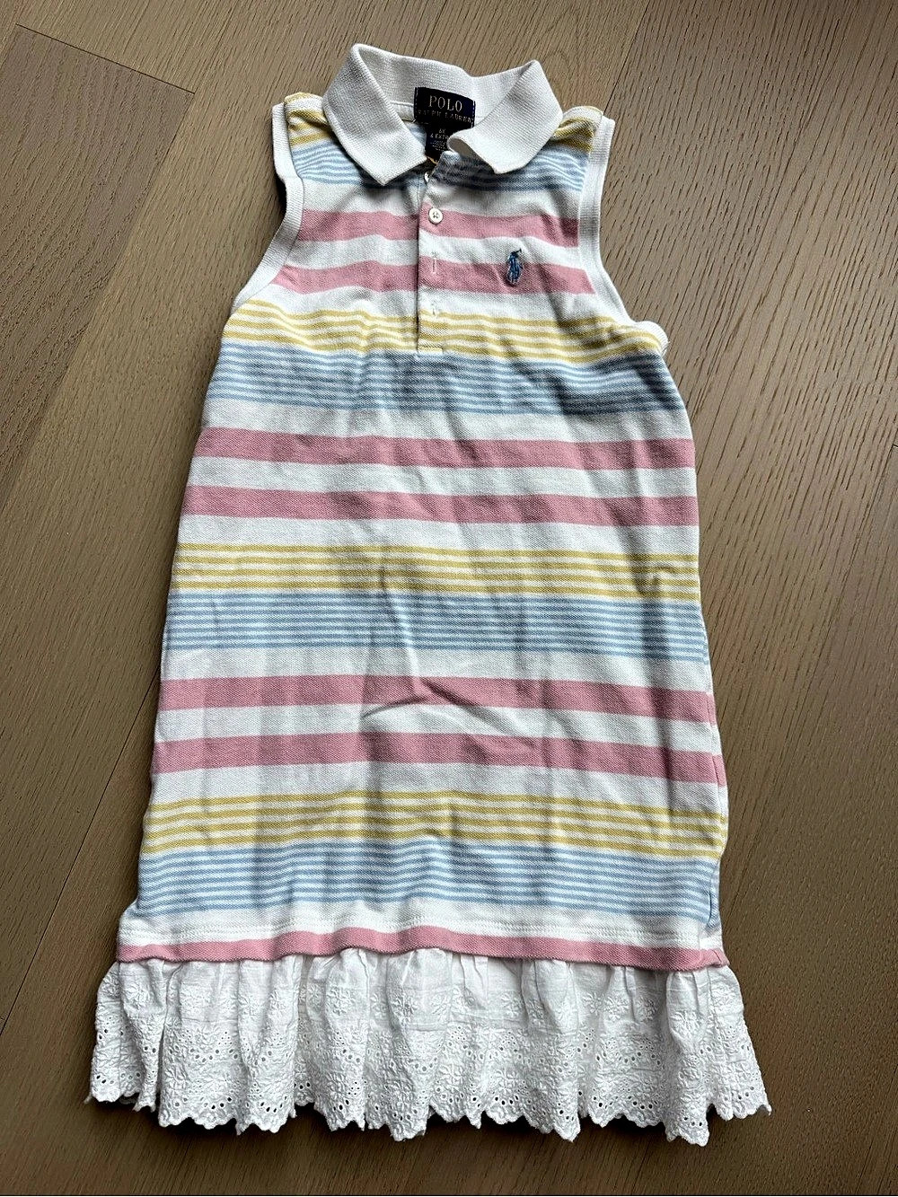 Polo Ralph Lauren Girls Striped Cotton Jersey Polo Dress with Eyelet Hem Polo